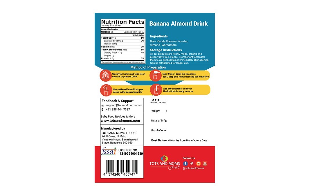 Tots And Moms Foods Banana Almond Drink    Pack  100 grams